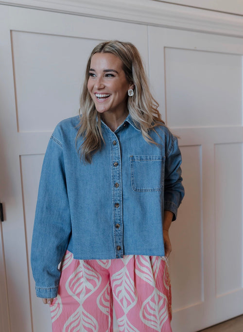 Raw Edge Button-Front Denim Shirt