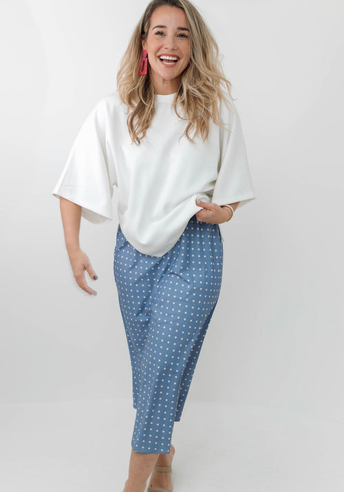 Blue Polka Dot Satin Skirt