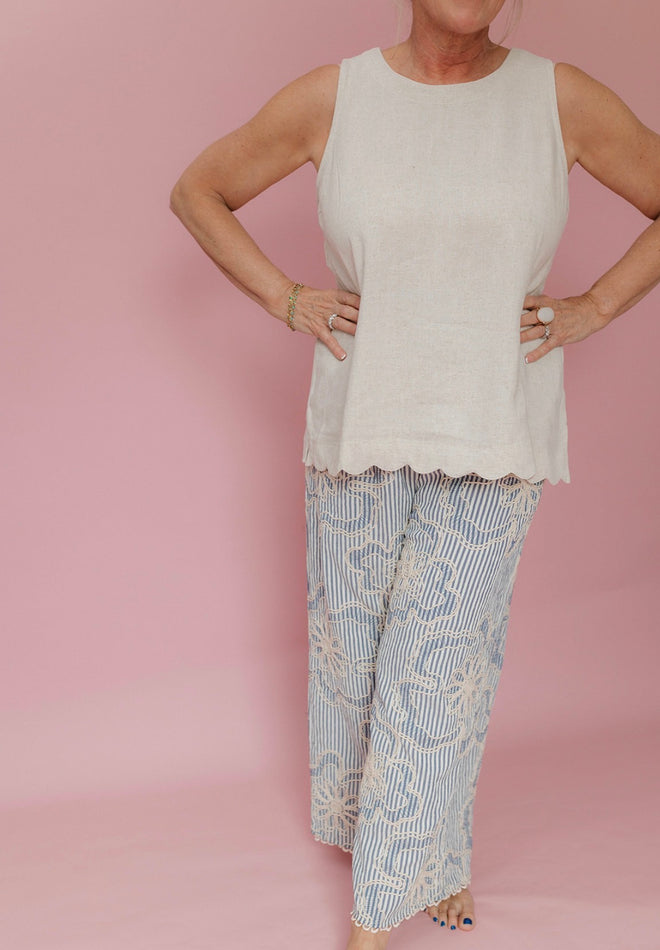 Stripe Embroidery Pants