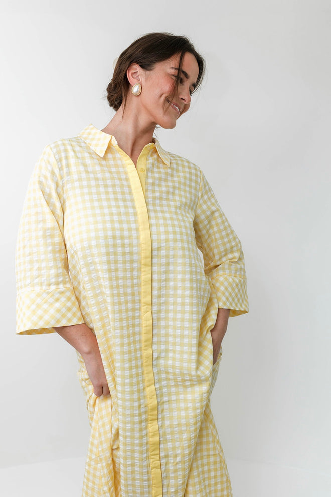 Caroline Lemon Collared Maxi