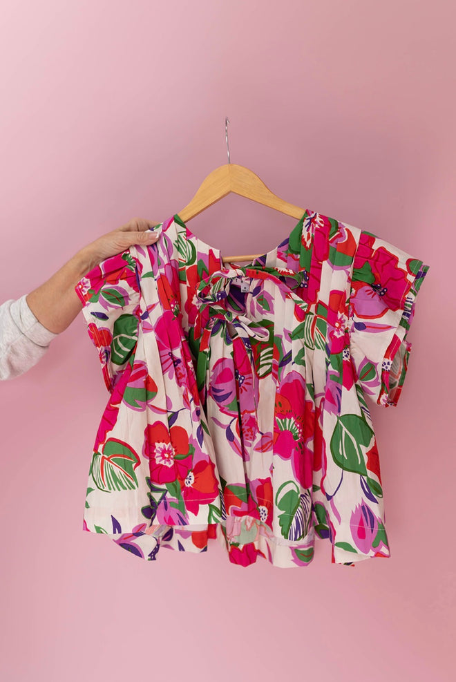 Floral Bow Pintuck Top