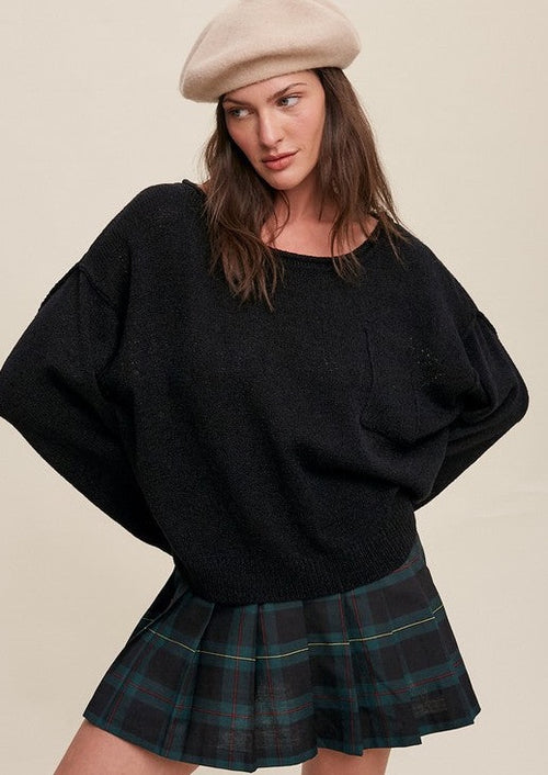 Wide Neck Crop Pullover Sweater