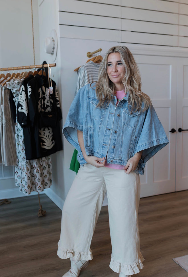 The Denim Button-Front Poncho Jacket