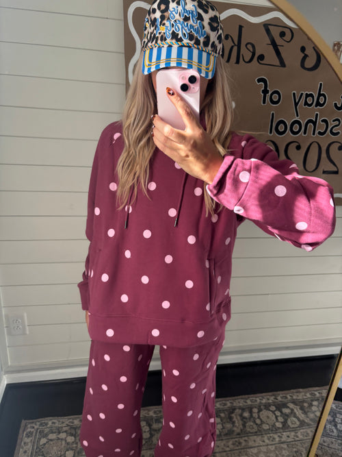 Maroon Polka Dot Sweat Suit