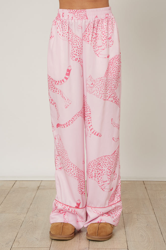 Cheetah Printed Satin Pajama Pants