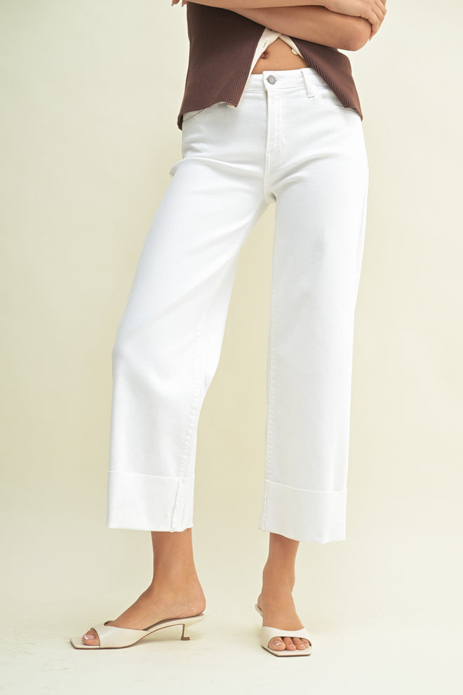 Scissor Cut Cuffed White Jeans