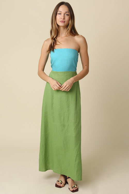 Mei Contrast Strapless Linen Maxi Dress