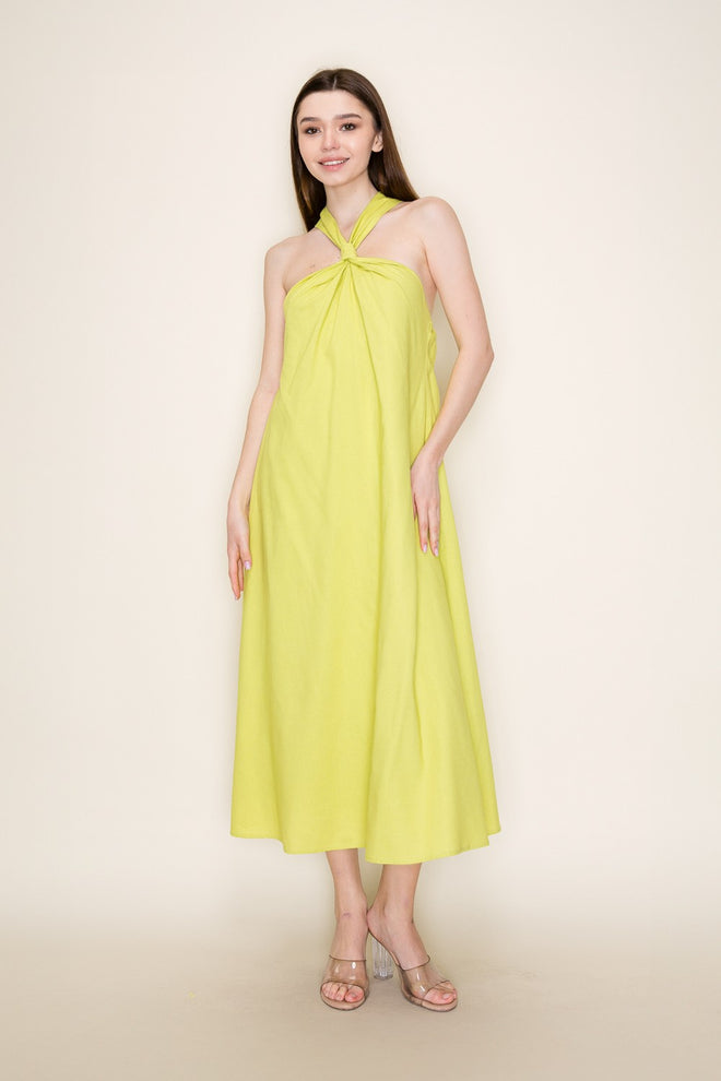 Summer Light Linen Halter Midi Dress