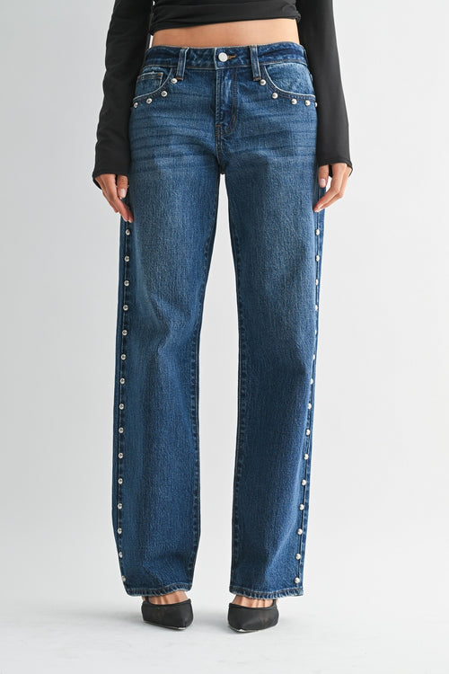 Low Rise Studded Baggy Jean