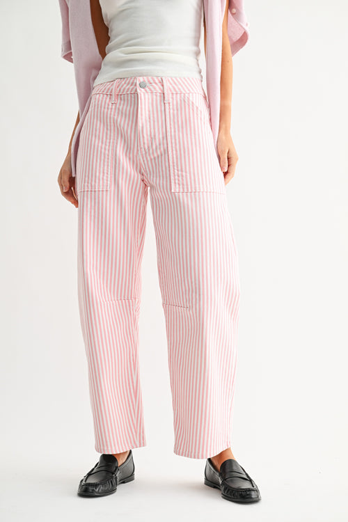 Pink Stripe Barrel Jeans