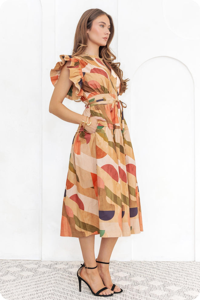Geo Flutter Sleeve Dress