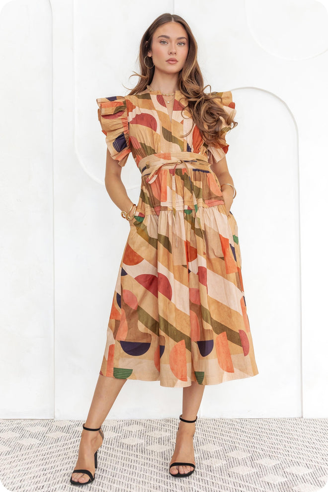 Geo Flutter Sleeve Dress