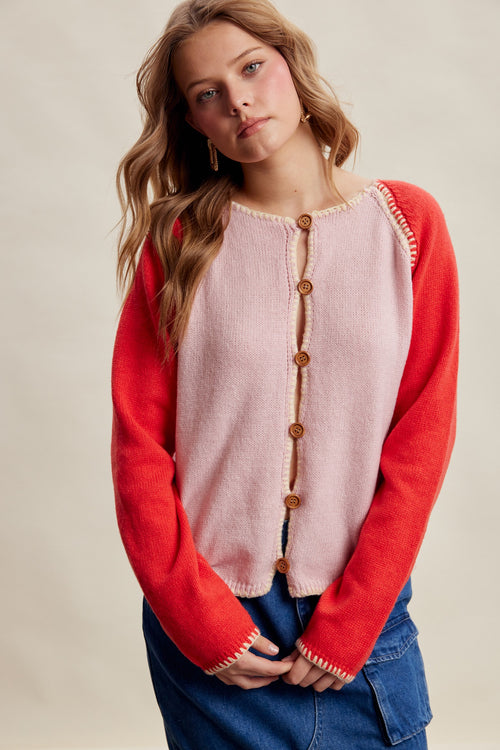 Contrast Stitch Raglan Cardigan