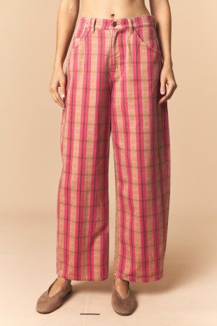 Plaid Washed Barrel Pants