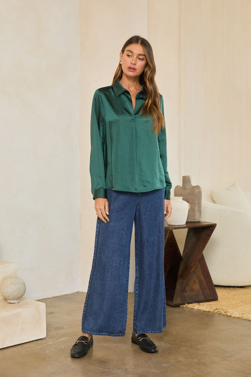Classic Satin V Neck Top