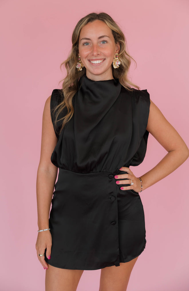 Solid Satin Drape Romper