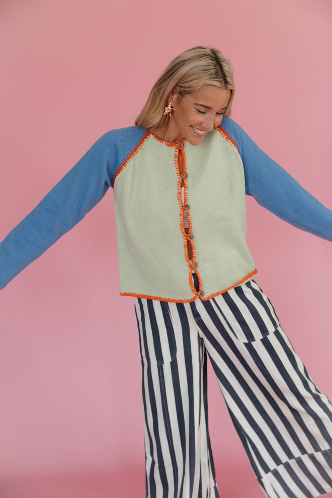 Contrast Stitch Raglan Cardigan