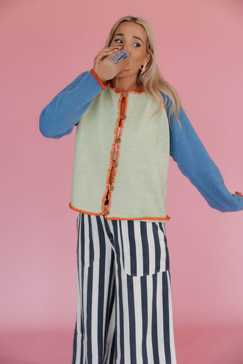 Contrast Stitch Raglan Cardigan