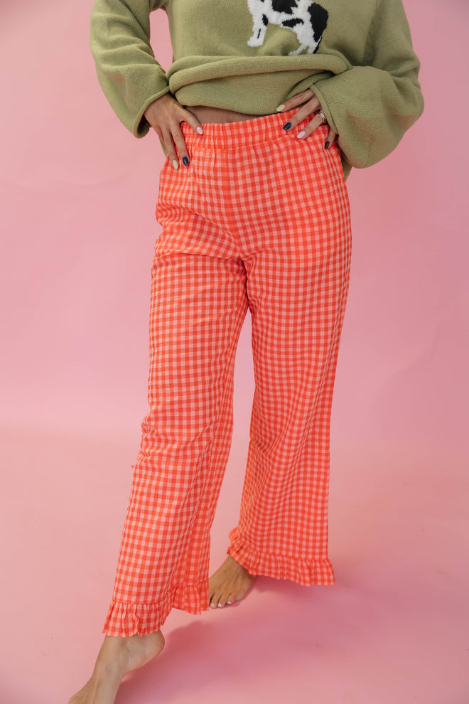 Checked Ruffle Hem Pant