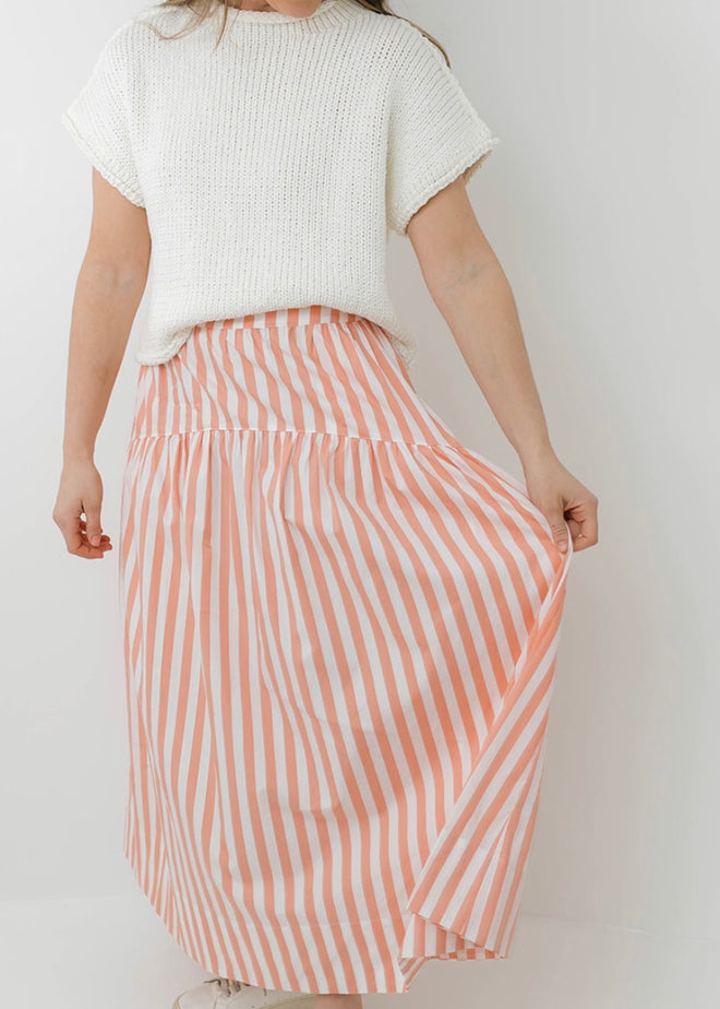 Coral Striped Maxi Skirt