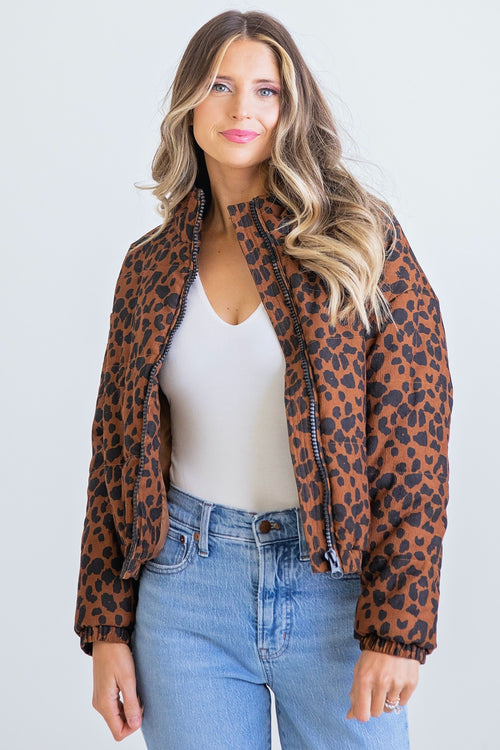 Leopard Cord Puffer Jacket