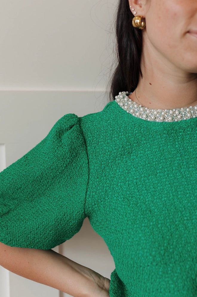 Carlisle Tweed Pearl Trim Top