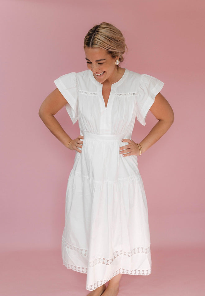 Ruffled Sleeve Tiered Midi Dress