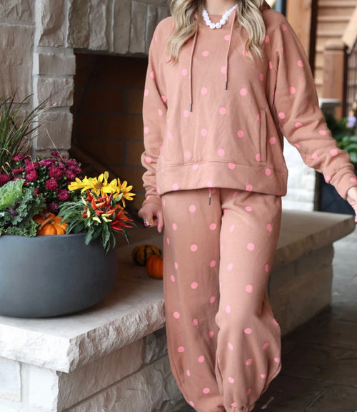 Brown Polka Dot Sweat Suit