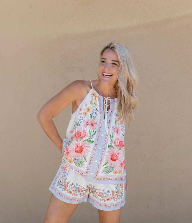 Floral Border Print Halter Top