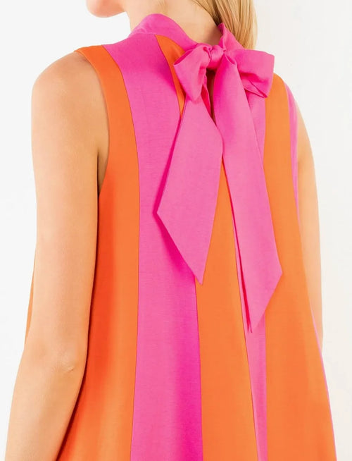 Pink Sleeveless Color Block Mini Dress