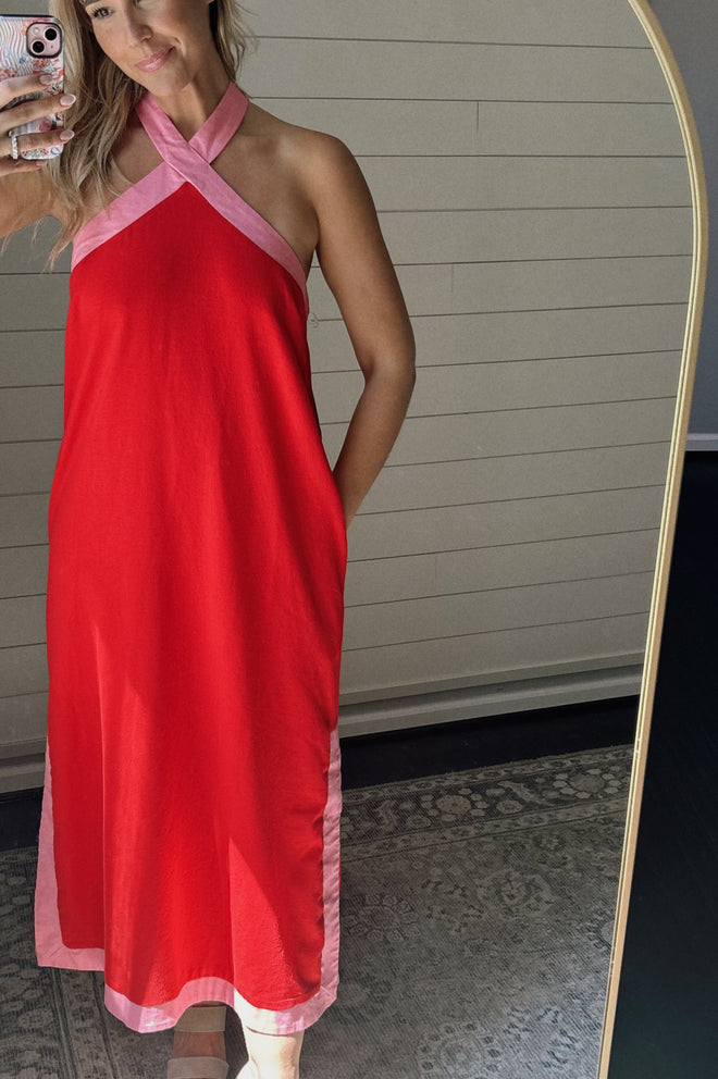 Delia Cross Halter Midi Dress