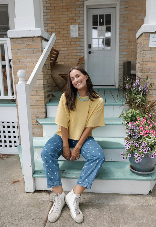 Polka Dot Ankle Jeans