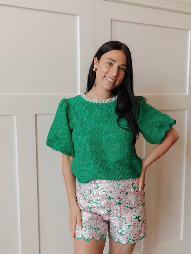 Carlisle Tweed Pearl Trim Top