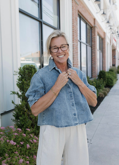 Denim Button Puff Sleeve Top