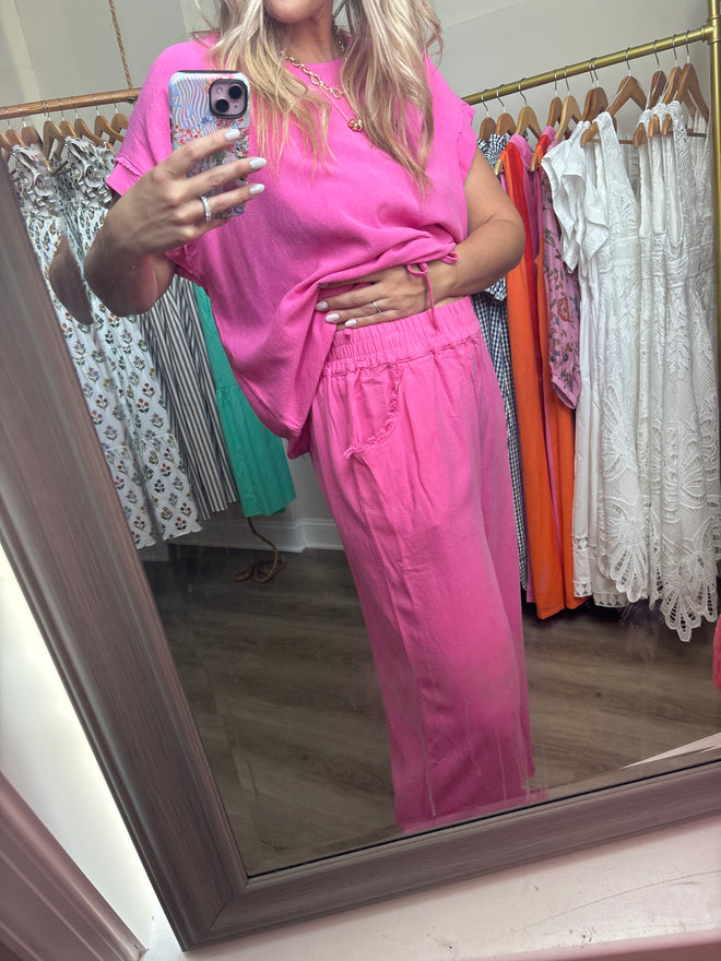 Harlow Frayed Hem Wide-Leg Pants