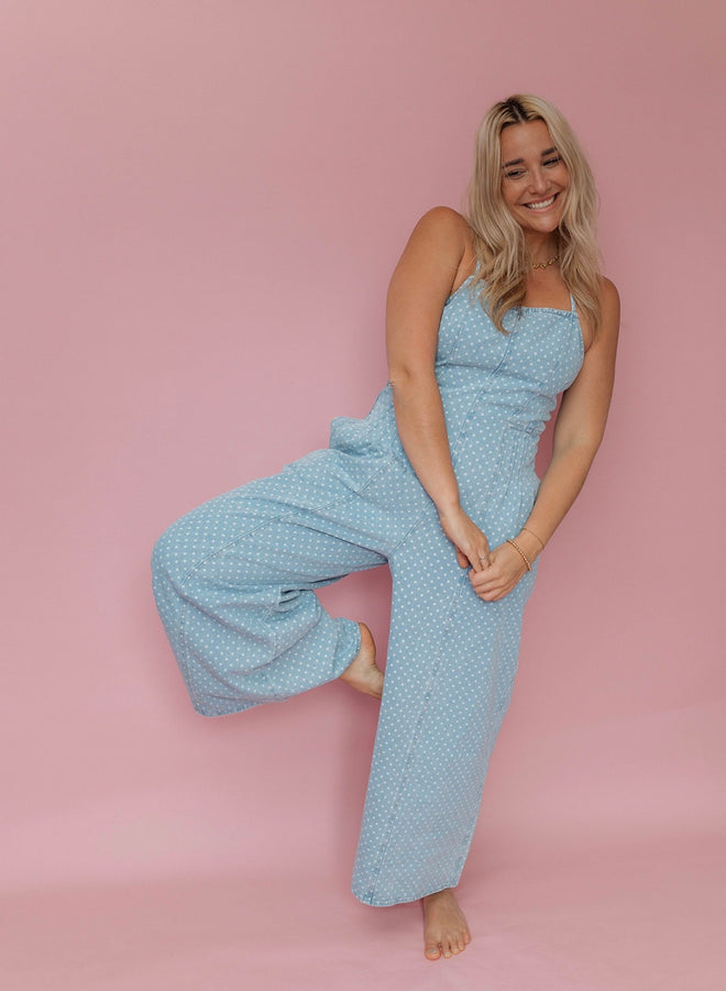 Square Neck Polka Dot Jumpsuit