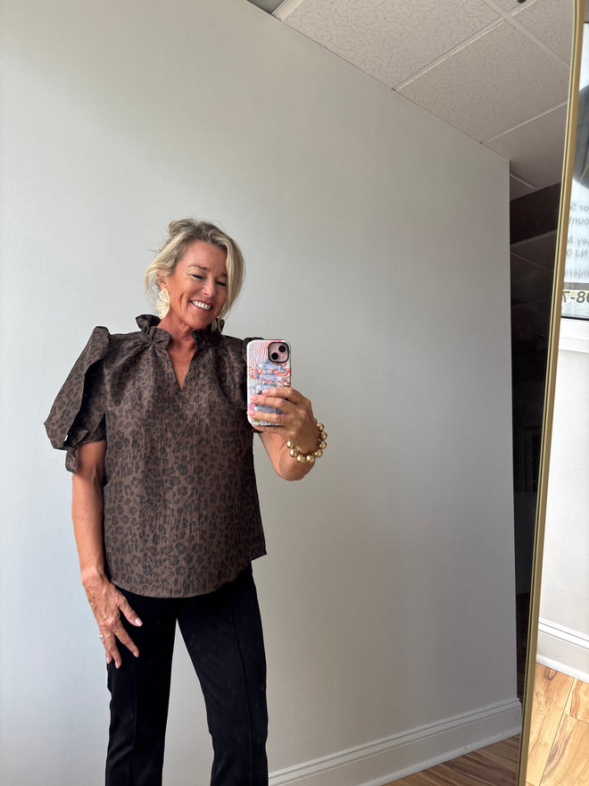 Animal Print Puff Sleeve Top