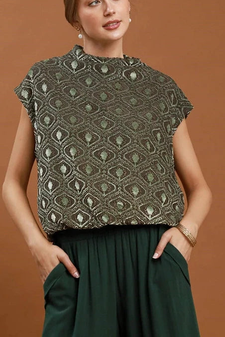 Velvet Mock Neck Bubble Top