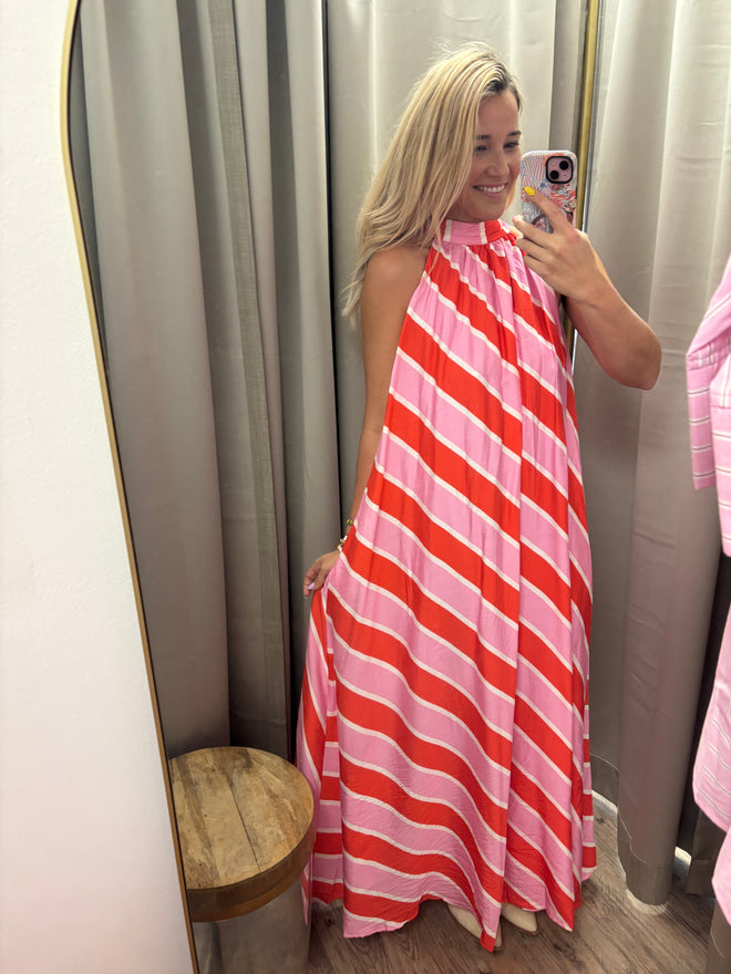 Holland Striped Halter Maxi Dress