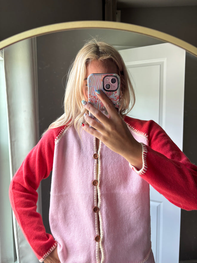 Contrast Stitch Raglan Cardigan