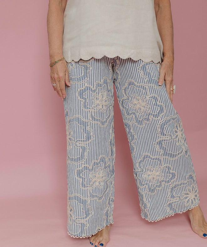 Stripe Embroidery Pants