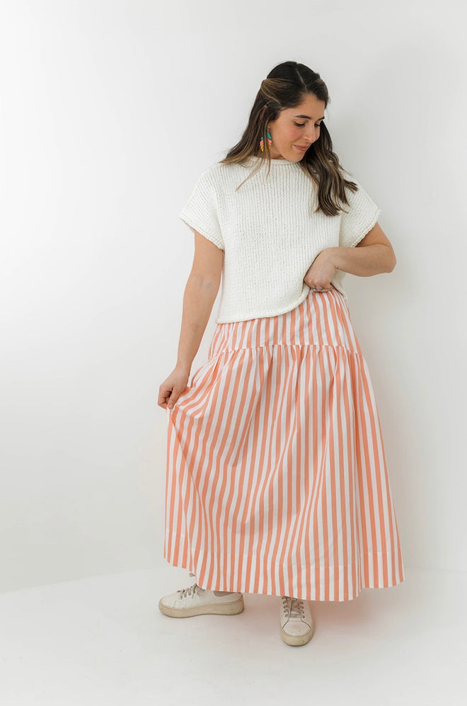 Coral Striped Maxi Skirt