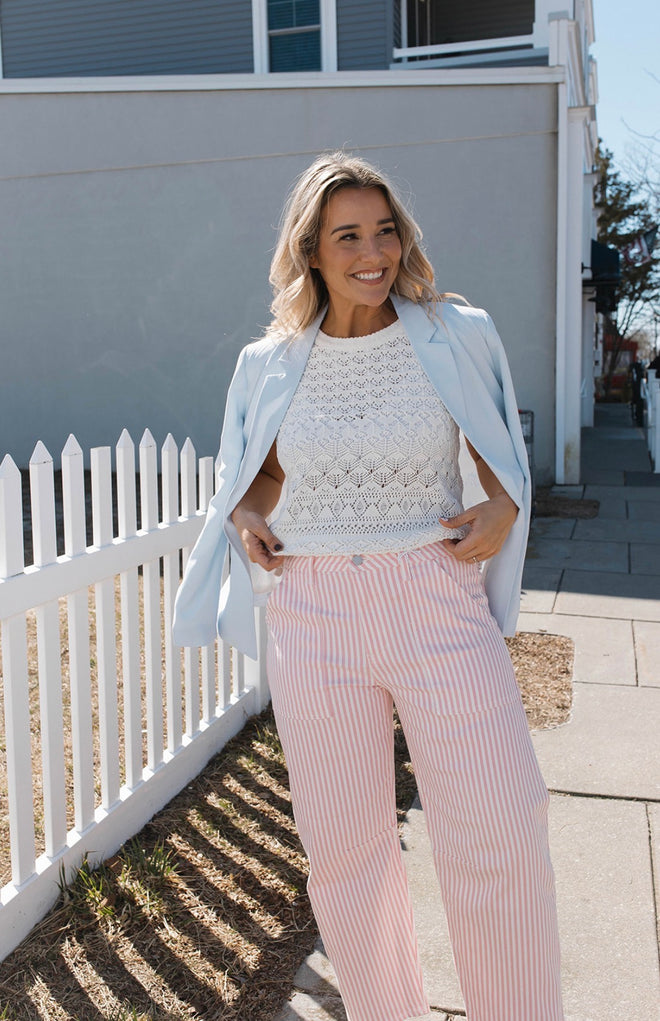 Pink Stripe Barrel Jeans
