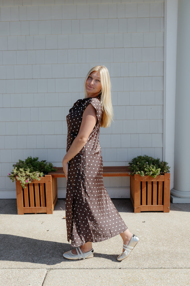 Cowl Neck Polka Dot Dress