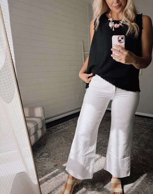 Raw Hem Wide Leg White Jeans