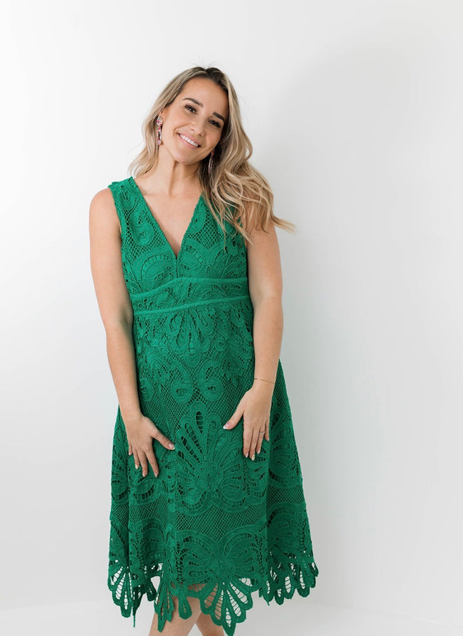 Lace Neck Midi Dress
