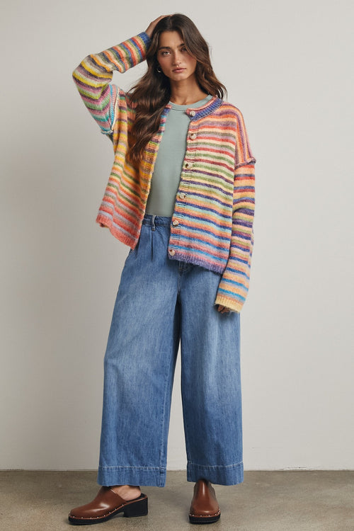 Rainbow Button-up Knit Sweater Cardigan