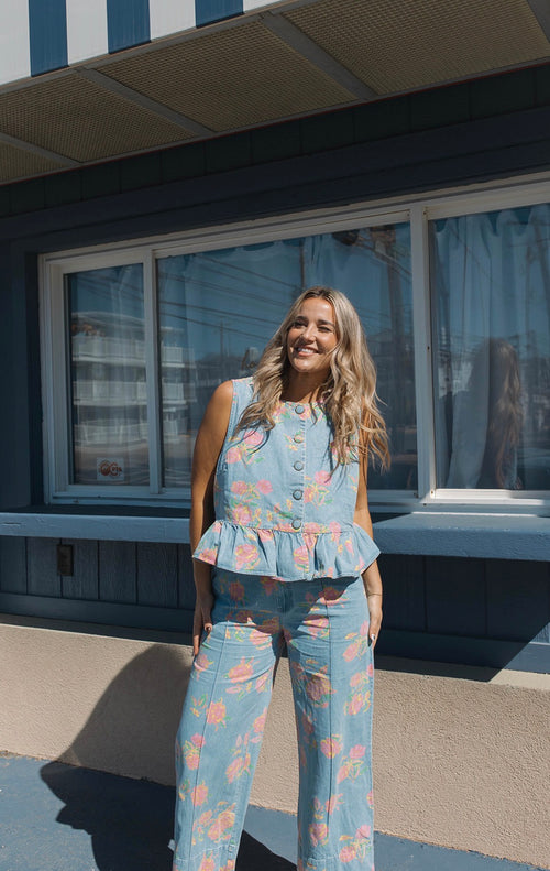 Denim Floral Top