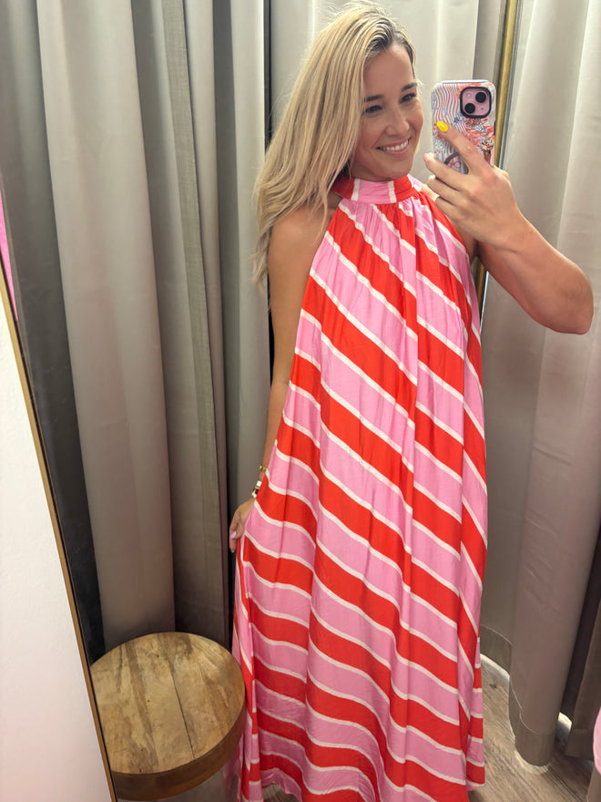 Holland Striped Halter Maxi Dress