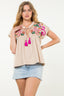 Embroidered Tassle Tie Top